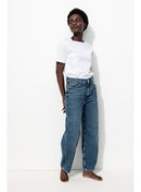 Jean Barrel Taille Haute - Jeans Uni Fonce