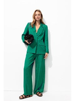 Pantalon Large en Satin Femme - Vert Uni Colore