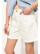 Short Uni en Toile Femme - Blanc Uni Clair