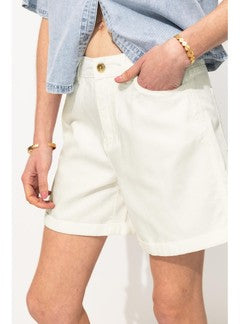 Short Uni en Toile Femme - Blanc Uni Clair