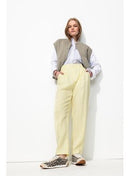 Pantalon à Pinces Taille Haute - Jaune Uni Colore