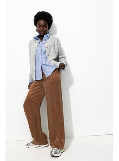 Pantalon Large en Satin Femme - Grège Uni Fonce