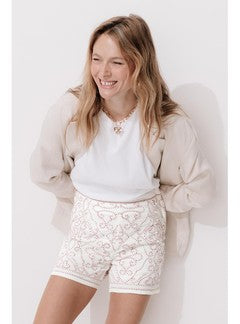 Short Brodé Reliefé Femme - Naturel Imprime