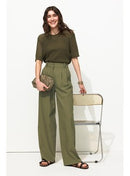 Billy Pantalon Large Femme - Kaki Uni Fonce