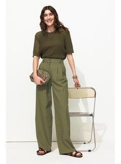 Billy Pantalon Large Femme - Kaki Uni Fonce