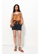 Short à Pinces Ceinturé - Bleu Uni Fonce