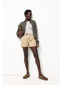Short à Pinces Ceinturé - Naturel Uni Clair