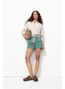 Short à Pinces Ceinturé - Gris Uni Fonce