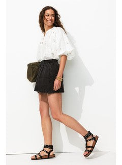 Short en Gaze de Coton Femme - Gris Uni Fonce