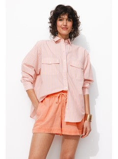 Short en Gaze de Coton Femme - Rose Uni Colore
