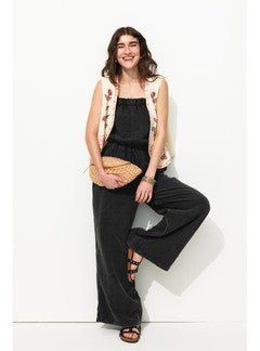 Combipantalon en Gaze de Coton - Gris Uni Fonce
