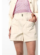 Short en Toile Unie Femme - Naturel Uni Clair