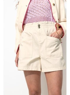 Short en Toile Unie Femme - Naturel Uni Clair