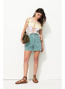 Short en Toile Unie Femme - Vert Uni Colore