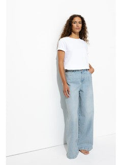 Jean Large Taille Haute Femme - Jeans Uni Clair
