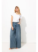 Jean Large Taille Haute Femme - Jeans Uni Fonce