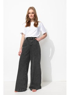 Jean Large Taille Haute Femme - Jeans Uni Clair