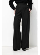 Pantalon Large Taille Haute - Noir Uni Fonce