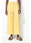 Pantalon Large Taille Haute - Jaune Uni Colore