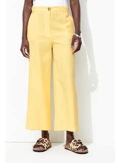Pantalon Large Taille Haute - Jaune Uni Colore