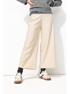 Pantalon Large Cropped - Naturel Uni Clair
