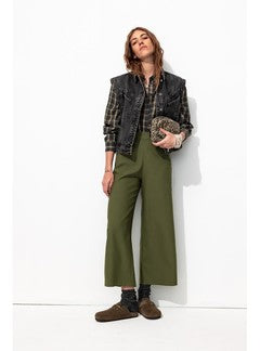 Pantalon Large Cropped - Kaki Uni Fonce