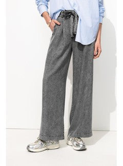 Pantalon Large Taille Haute - Gris Uni Fonce