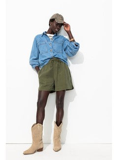 Short en Lyocell Femme - Kaki Uni Fonce