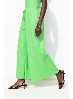 Pantalon Large en Jersey Femme - Vert Uni Colore