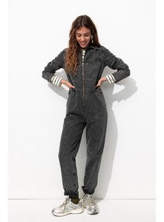 Combinaison-pantalon en Jean - Noir Uni Fonce