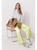 Pantalon Large en Satin Femme - Jaune Uni Colore