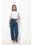 Jean Workwear Taille Haute - Jeans Uni Fonce