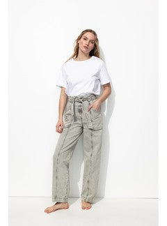 Jean Workwear Taille Haute - Jeans Uni Clair