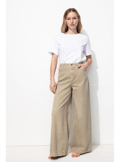 Pantalon Large Taille Haute - Naturel Uni Clair