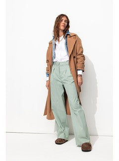 Billy Pantalon Large Rayé - Kaki Raye