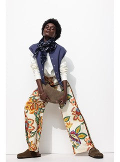 Pantalon Large en Satin - Naturel Imprime