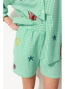 Short Rayé Brodé Femme - Vert Carreaux