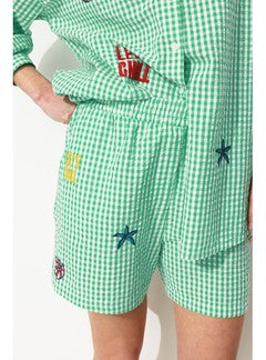 Short Rayé Brodé Femme - Vert Carreaux