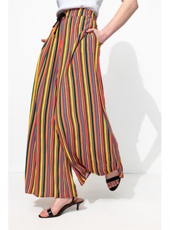 Pantalon Rayé Large et Court - Multicolore Raye
