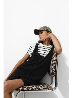 Combishort en Gaze de Coton - Noir Uni Fonce