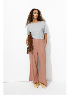 Pantalon Large à Pinces Femme - Rose Uni Colore