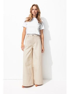 Jean Large Taille Haute Femme - Naturel Uni Clair