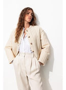 Veste Matelassée Brodée Femme - Naturel Uni Clair