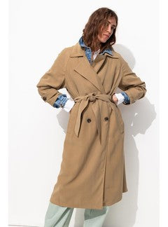 Trench Long Ceinturé Femme - Grège Uni Clair