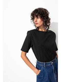 T-shirt à Épaulettes Femme - Noir Uni Fonce