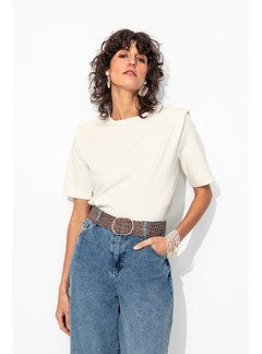 T-shirt à Épaulettes Femme - Naturel Uni Clair