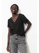 T-shirt Effet Dentelle Femme - Noir Uni Fonce