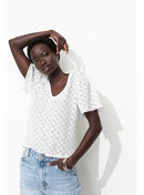 T-shirt Effet Dentelle Femme - Naturel Uni Clair