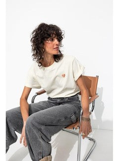 T-shirt Coeur Femme - Naturel Uni Clair