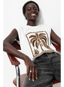 T-shirt Motif Palmier - Naturel Imprime